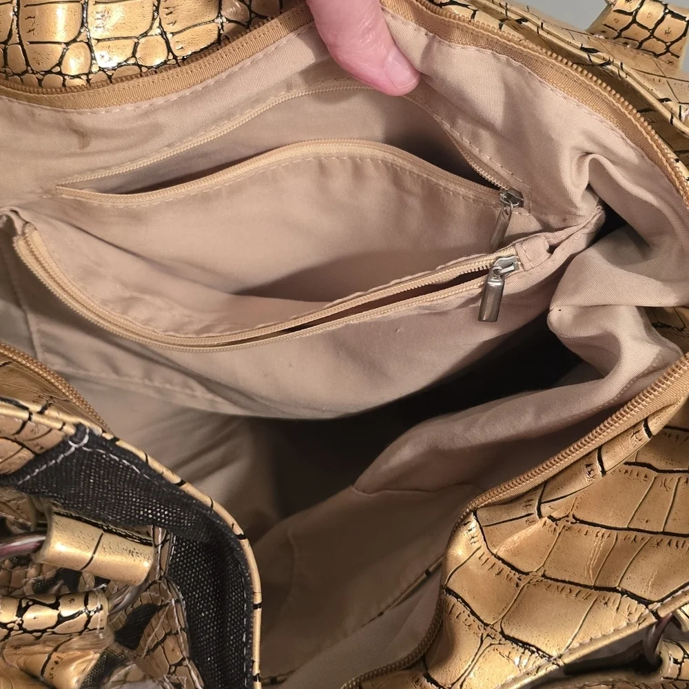 Large Unique Gold and Black Women's Handbag (1206)
